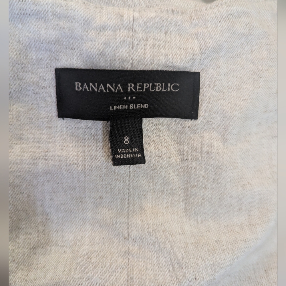 Banana Republic Linen Dress Lined Belted Beige Square Neck Midi Dress Cream Tan - Picture 5 of 6